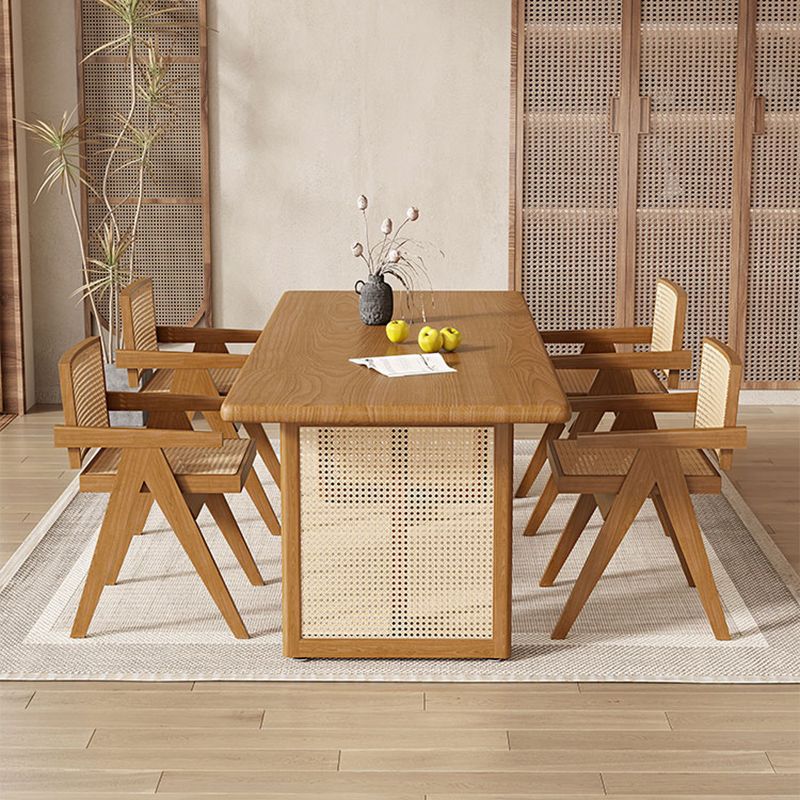 Modern Dining Set 1/5 Pcs Solid Wood Dining Table and Chairs in Brown