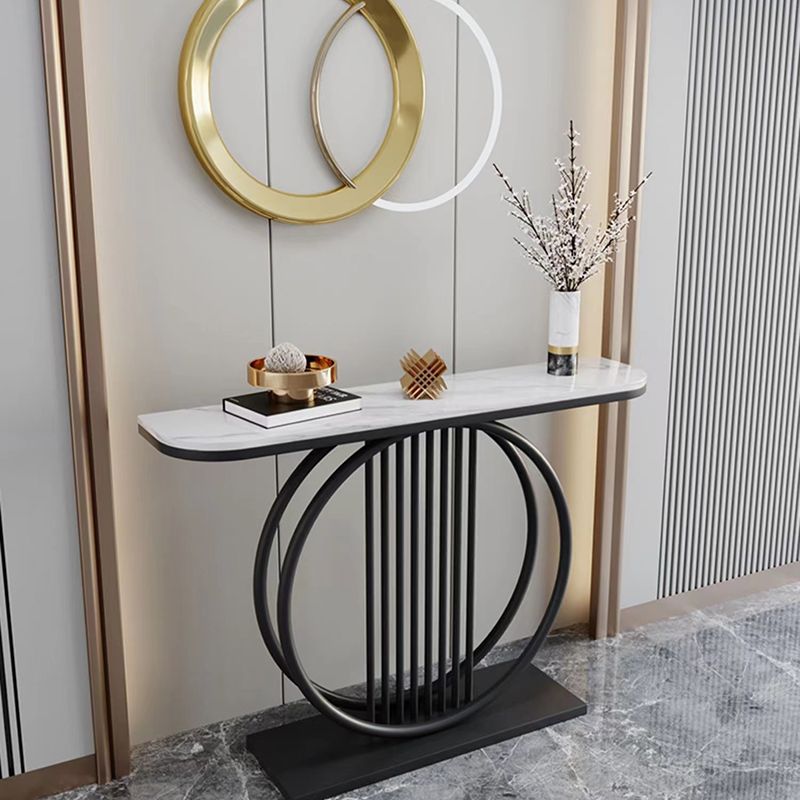 Half Moon Console Accent Table Antique Finish Console Sofa Table in Stone