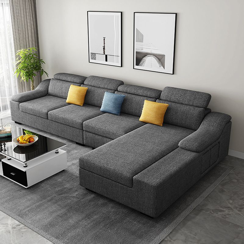 Linen 4-Seater Sectional Sofa with Sloped Arms for Living Room