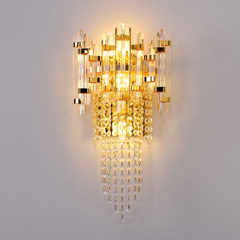 Lámpara de pared de oro de cristal en el estilo artístico moderno de metal electroplacado de 3 luces.