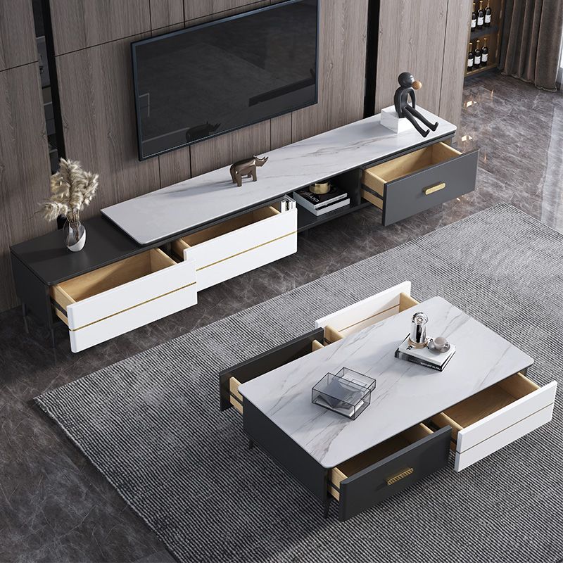 4 Legs Coffee Cocktail Table with Storage Drawers Slate Top Modern