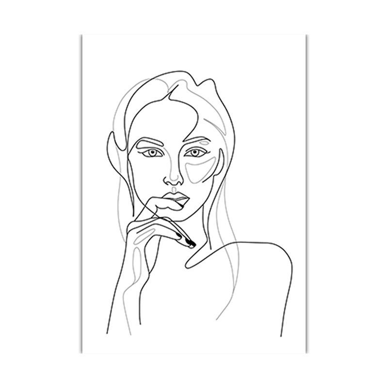 Light Color Minimalism Style Canvas Figure Portrait Wall Art Print for Living Room