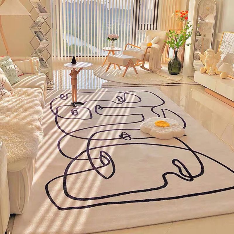 White Tone Home Decoration Carpet Simple Abstract Lines Area Rug Polyester with Non-Slip Backing Rug