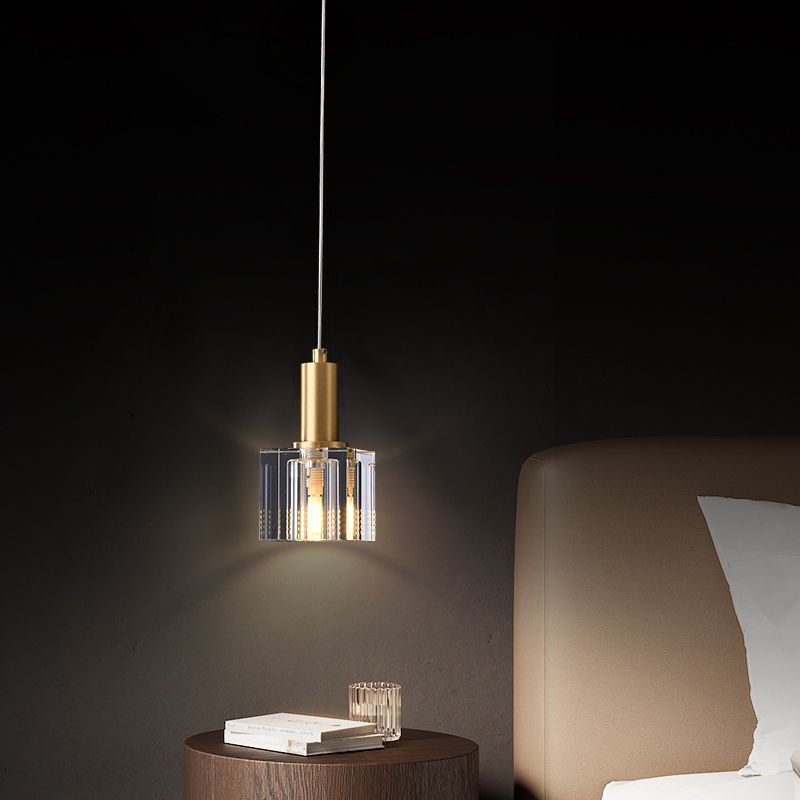 Luces colgantes colgantes de cristal de 1 luz Cubo transparente de lámparas colgantes para dormitorio