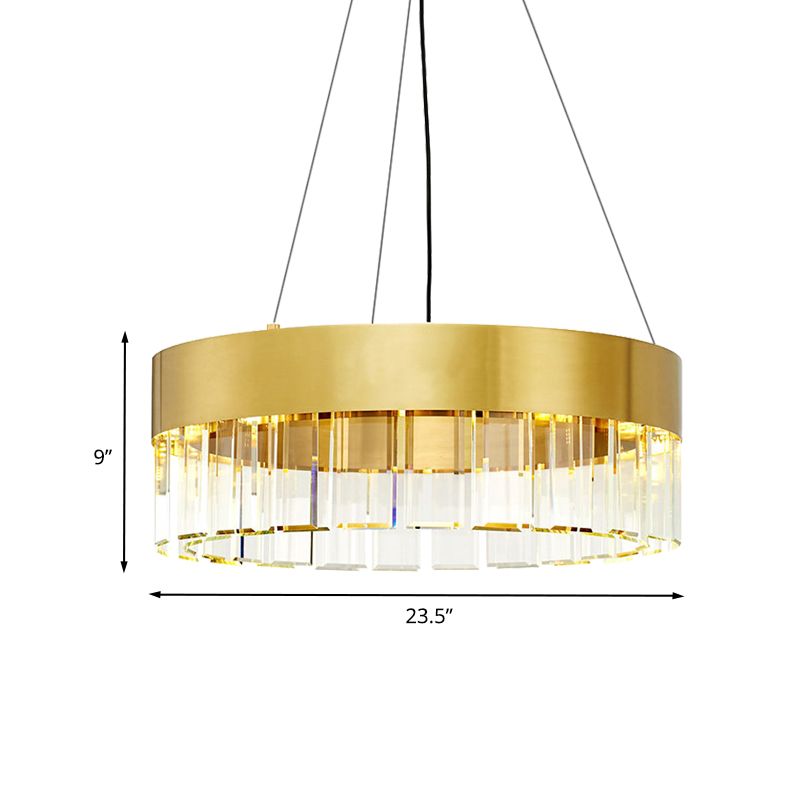 Round Metal Chandelier Pendant Light Minimalist 8 Lights Gold Suspension Lamp with Crystal Detail