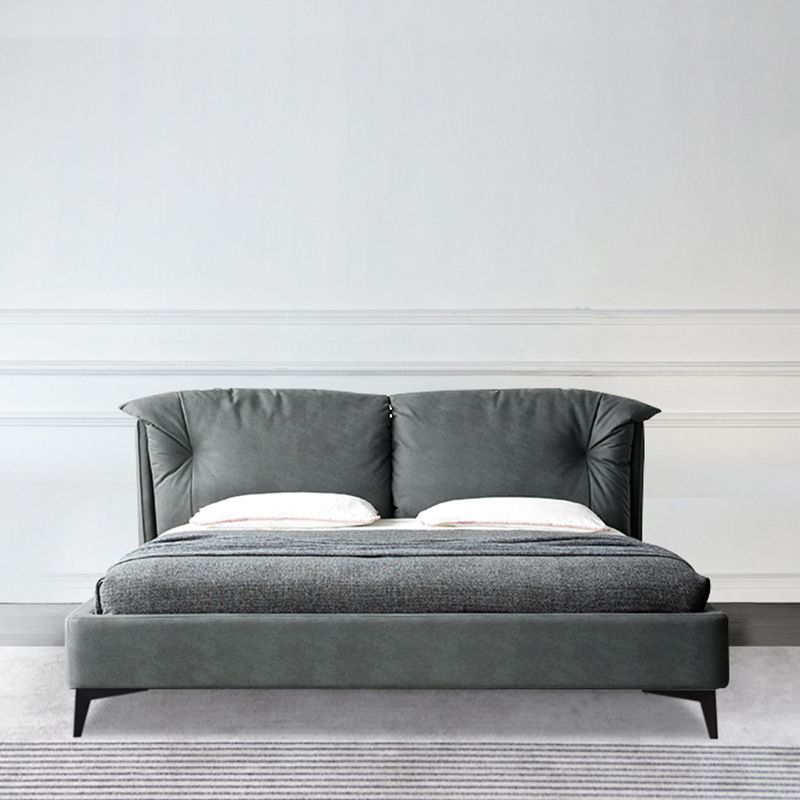 Grey Standard Bed with Rectangular Panel Headboard and Metal Legs