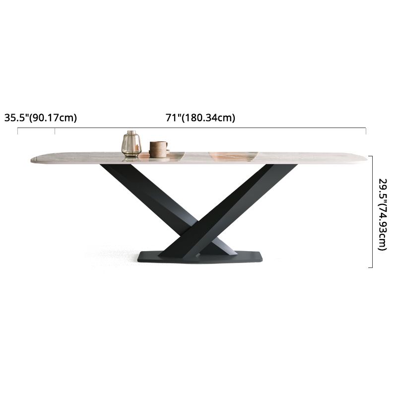 Minimalist Sintered Stone Dining Room Set with Rectangle Top and Black Base Dining Table Set