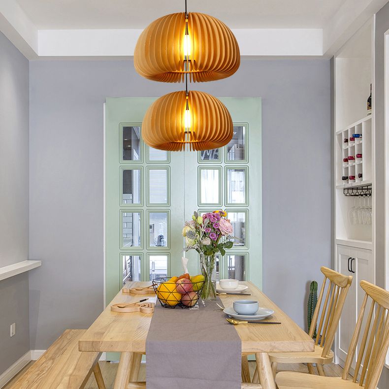 Syliments en bois massif de style japonais Shading Light Light 1-Light Pumpkin Shape Lighting Ayémorrat pour la salle à manger de cuisine