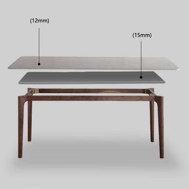 Stone Dining Table Mid-Century Modern Dining Table with 4 Legs in Brown