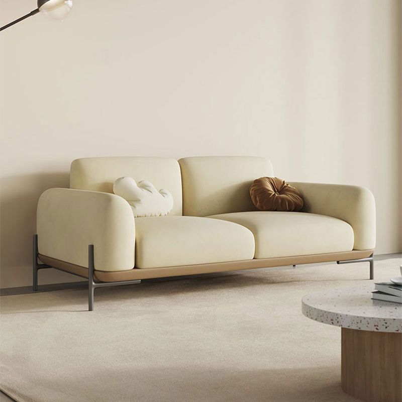 Standard Contemporary Faux Leather / Velvet Sofa Couch in Beige