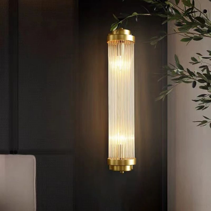 Half Cylinder Shade 2 Lights Wall Sconce Modern Style Crystal Wall Mount Light Fixture