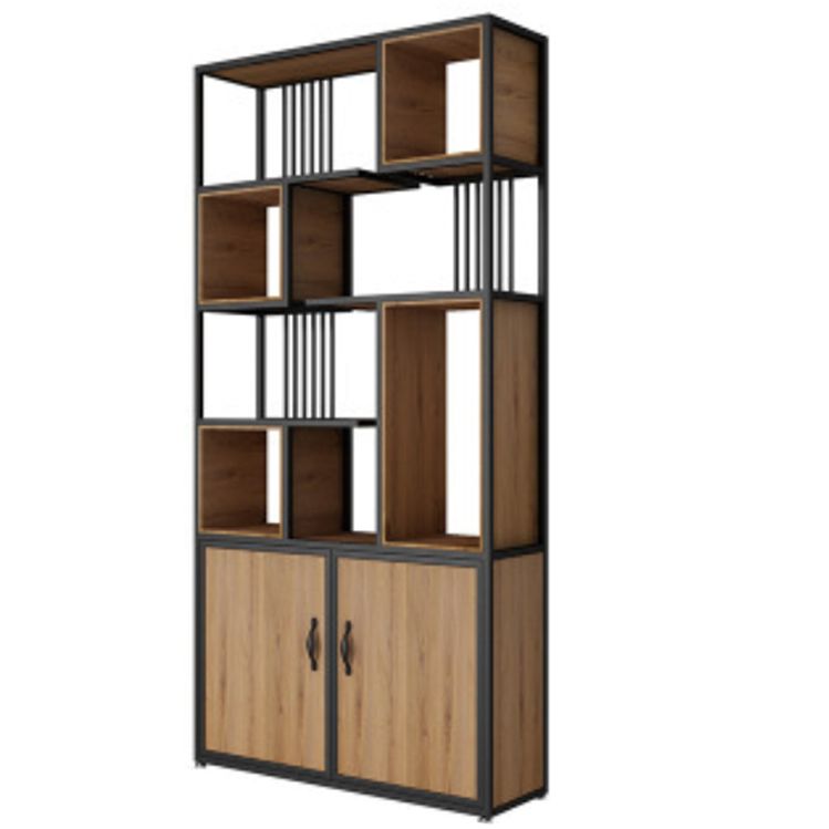 Vertical Standard Open Bookshelf Modern Brown Office Shelf Bookcase with Doors