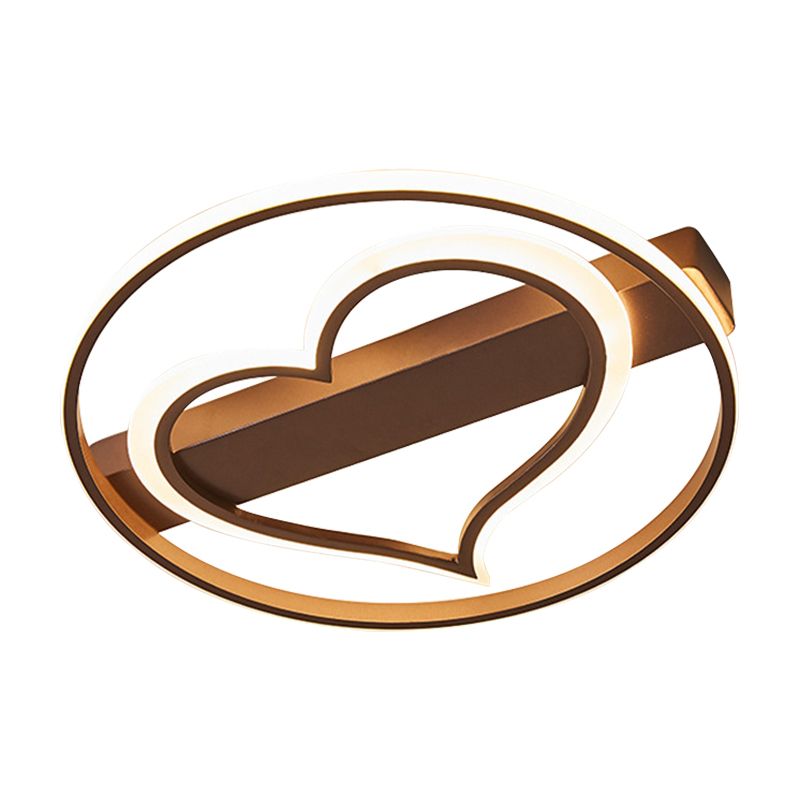 Ring and Loving Heart Ceiling Lamp Acrylic Coffee/White LED Flushmount Lighting in Warm/White Light