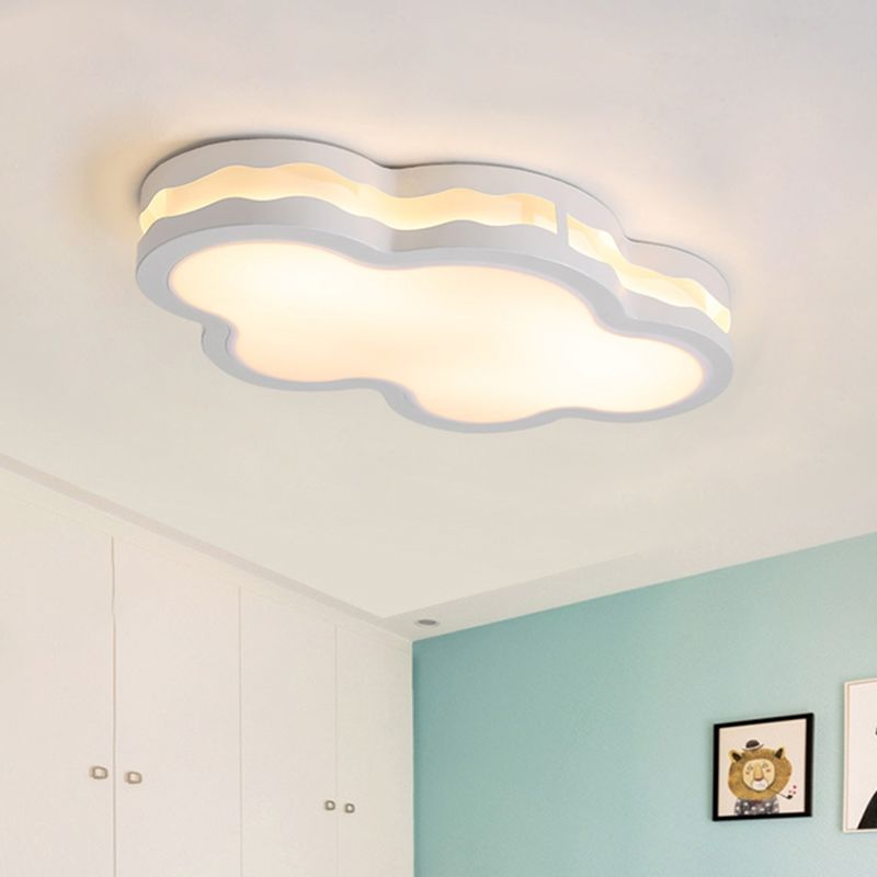 26"/22.5" W Cloud Flush Lamp Modern Iron LED Bedroom Ceiling Mount Fixture in White with Acrylic Shade, Warm/White Light