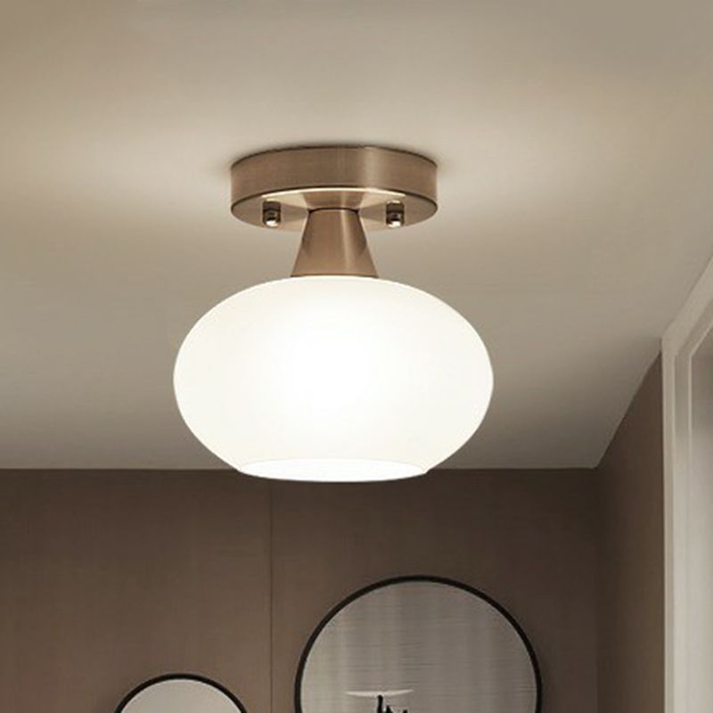 Oval Ivory Glass Ceiling Light Fixture Simplicity Entryway Semi Flush Mount Lighting
