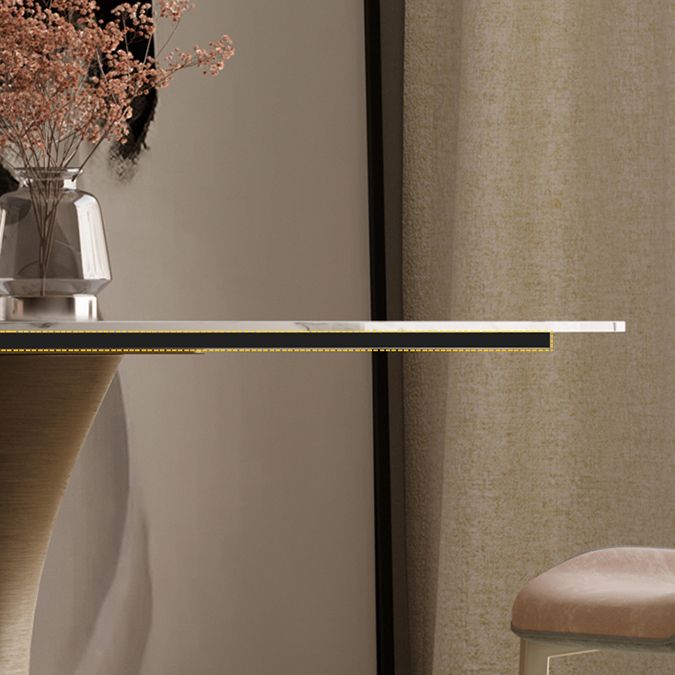 Sintered Stone Top Dining Table without Turntable Luxury Round Table with Metal Pedestal