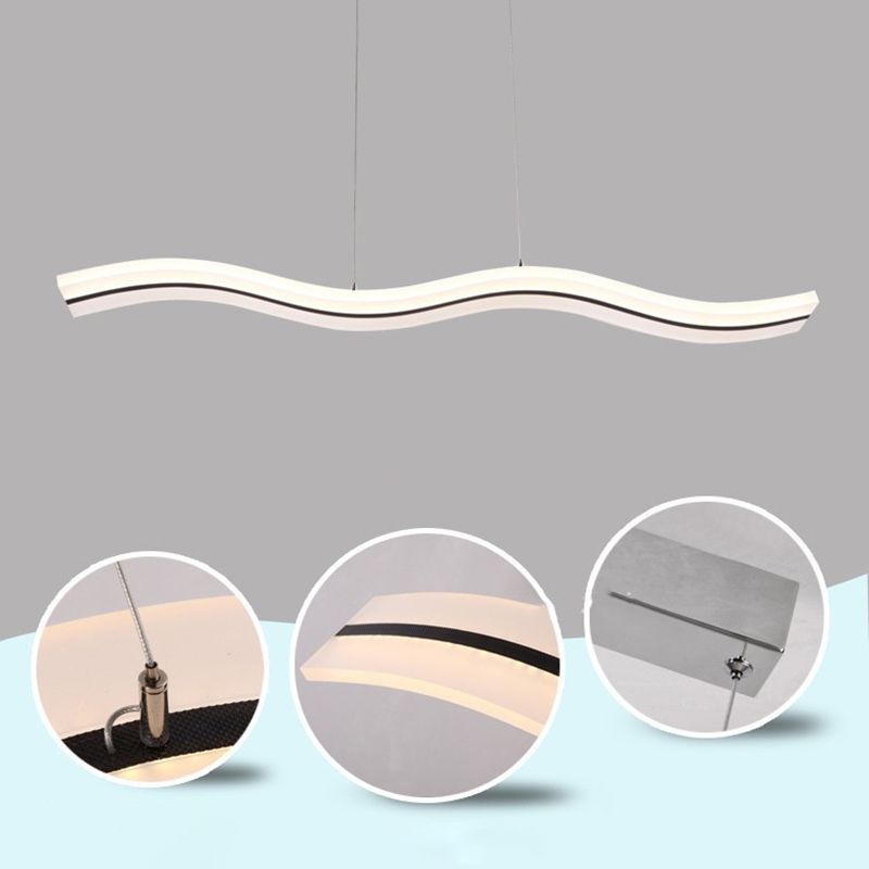 Linear Shape Metal Island Chandelier Modern 1 Light Island Ceiling Light in Black