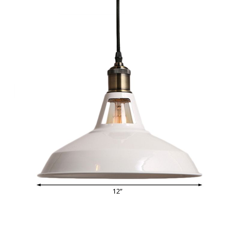 Loft Style Barn Shade Pendant Ceiling Light 10.5"/12"/15" W 1 Bulb Metallic Hanging Lamp in Black/White for Dining Table