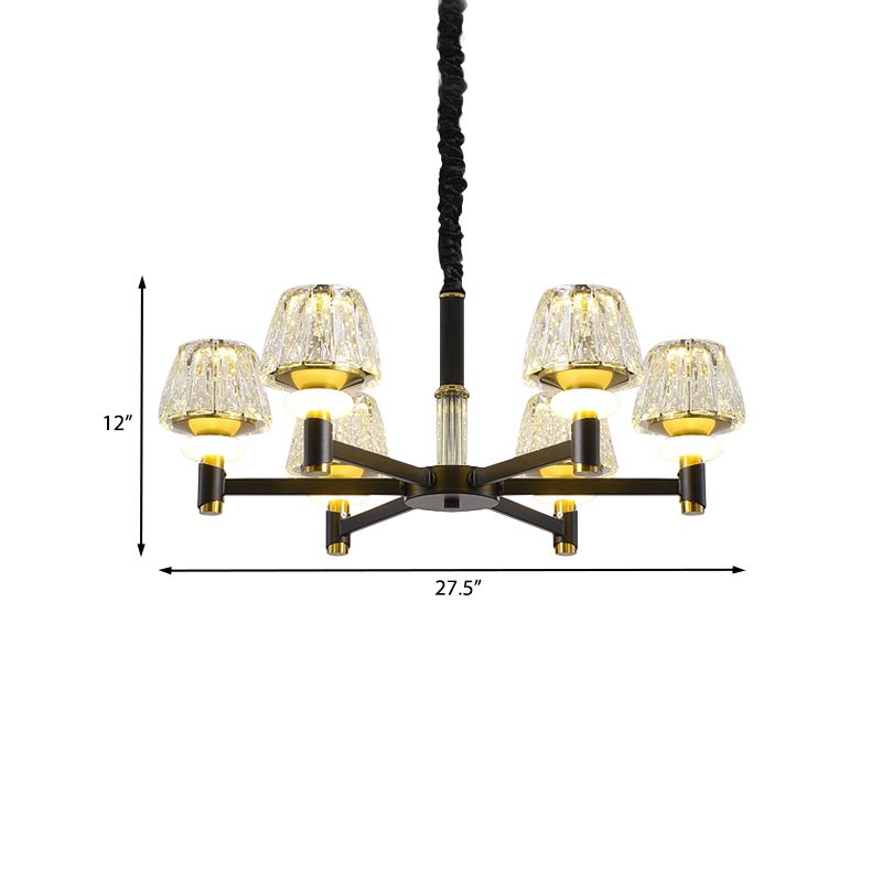 Kegel gefacetteerde kristallen hanger lichtarmatuur eenvoudige stijl 6/8-head zwarte afwerking kroonluchter lamp met sputnik ontwerp