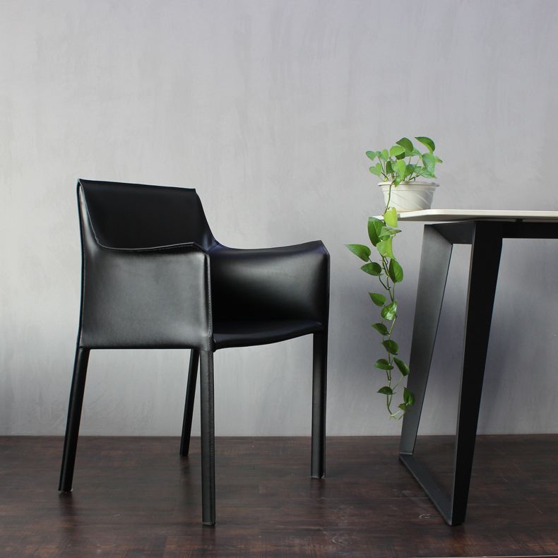 Contemporary Dining Chair 24'' Wide Arm Chair with Solid Back and 4 Metal Legs for Home Use