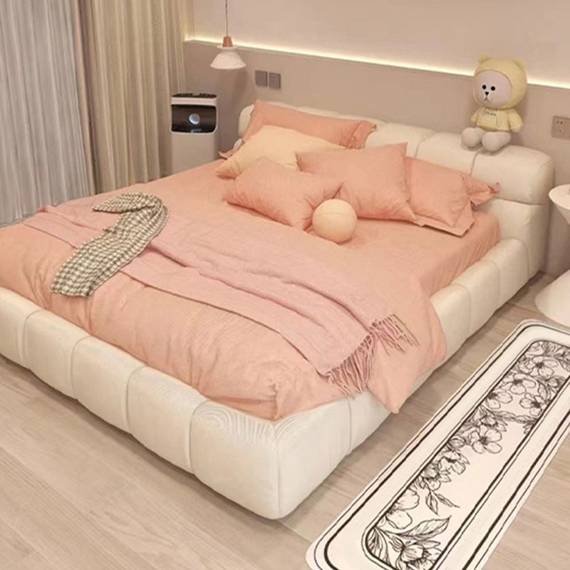 Contemporary Standard Bed with Tufted Genuine Leather Headboard