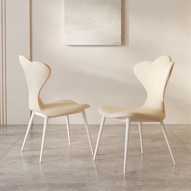 Modern Simple Side Chair Faux Leather Armless Dining Chair with Metal Base