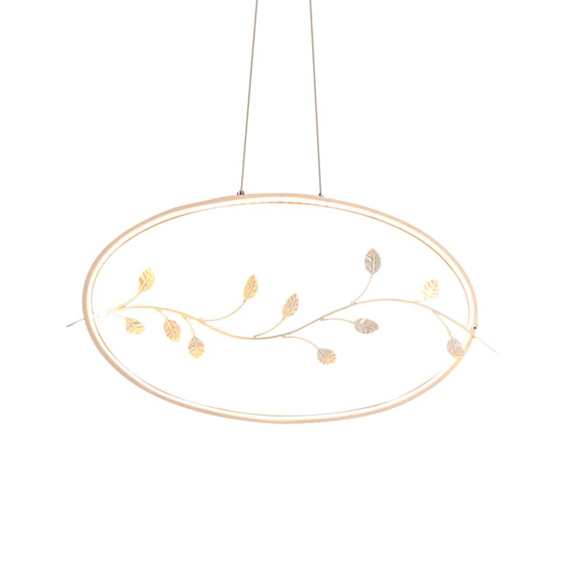Modern Circle Pendant Light Fixture Acrylic Dining Room LED Ceiling Lamp in White with Branch Decor, White/Warm Light