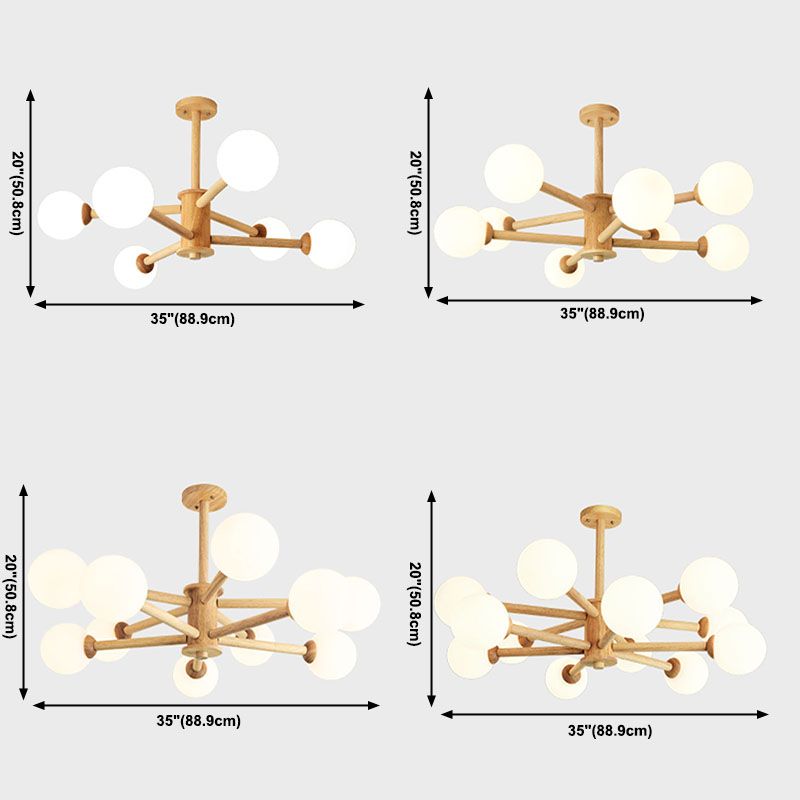 Kreative hölzerne Deckenleuchte mit Glasschatten für den Salon