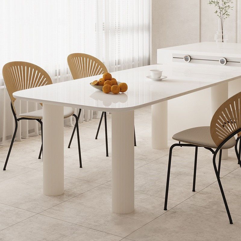 Modern Style Dining Table Rectangle Stone White Dining Table with 4 Legs