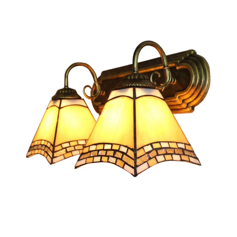 Tiffany Loft Pyramid Wall Light Stained Glass 2 Heads Wall Mount Light in Amber for Bedroom
