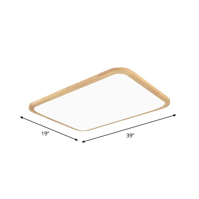 Nordic Rechteck/Quadrat LED Flush Licht Acryl Flur Deckeneinbauleuchte mit abgerundeter Ecke aus Holz, 14"/23"/39" Breite
