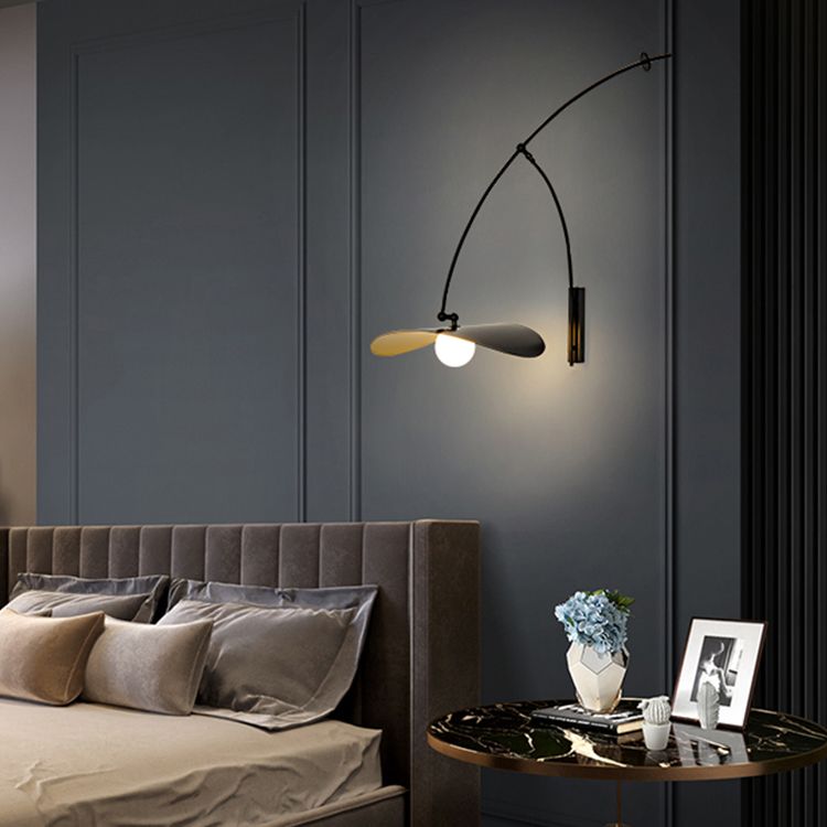 Postmodern Lotus Leaf Shaped Wall Lamp Metal 1-Light Bedroom Wall Light with Balance Arm