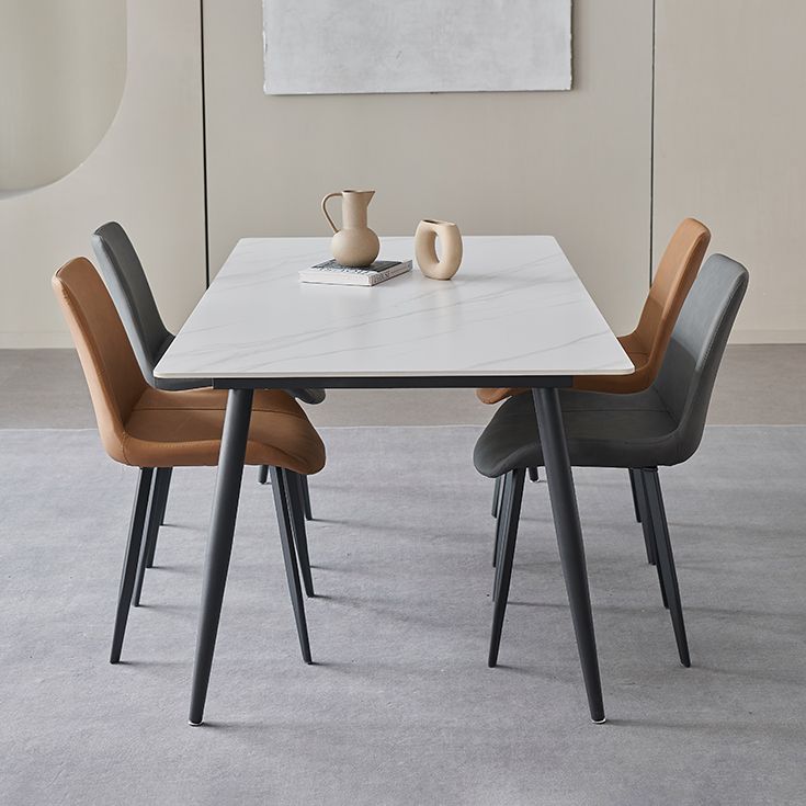 Mesa de comedor de piedra sinterizada, mesa rectangular con base de acero al carbono de 4 patas para el hogar