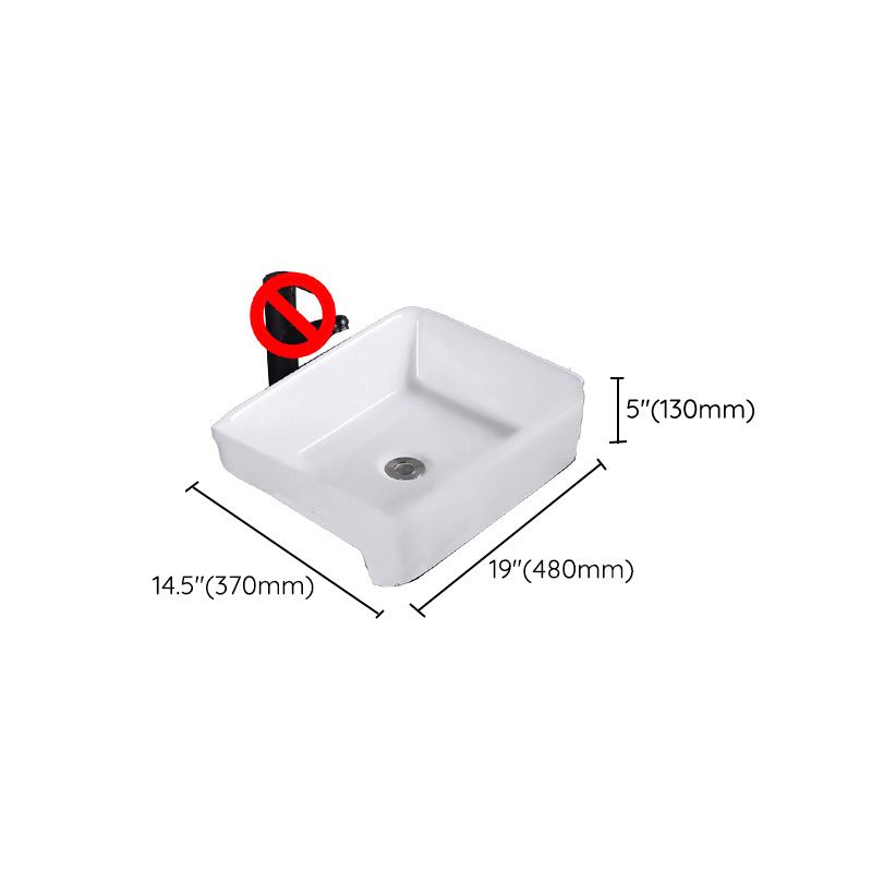 Modern Semi-Recessed Vessel Porcelain with Overflow And Drain Assembly Bathroom Sink