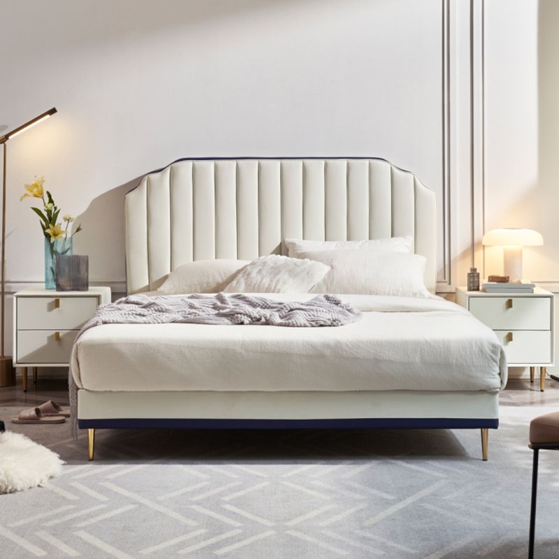 Stepped Glam Standard Bed Beige with Headboard Bed Frame Panel