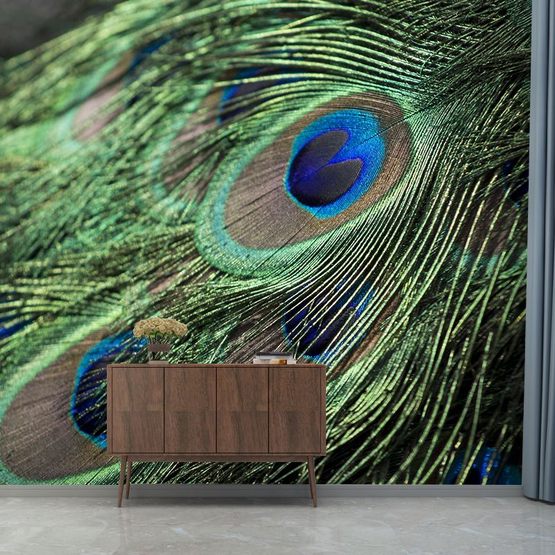 Peacock Feather Mural Wallpaper Tropical
Style Moisture Resistant for Living Room
