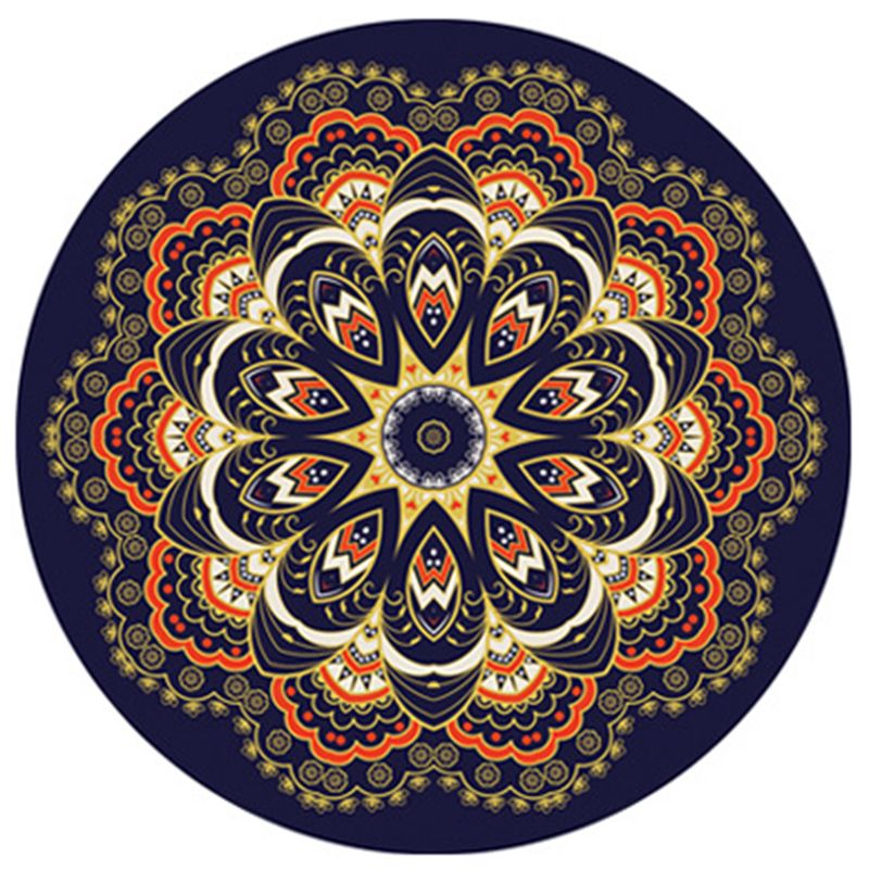 Round Multicolor Antique Area Carpet Polyester Floral Printing Rug Easy Care Carpet for Living Room