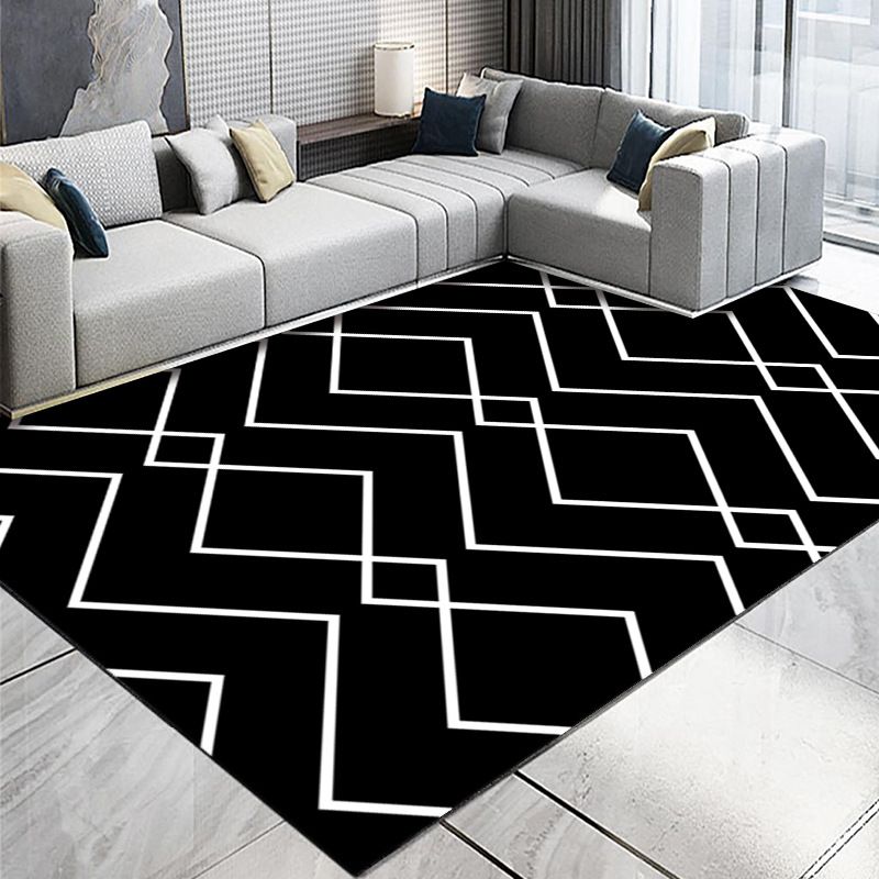 Funky Geometry Design Area Rug Contemporary Comfort Rectangle Rug Polyester Easy Care Anti-Slip Backing Rug for Living Room