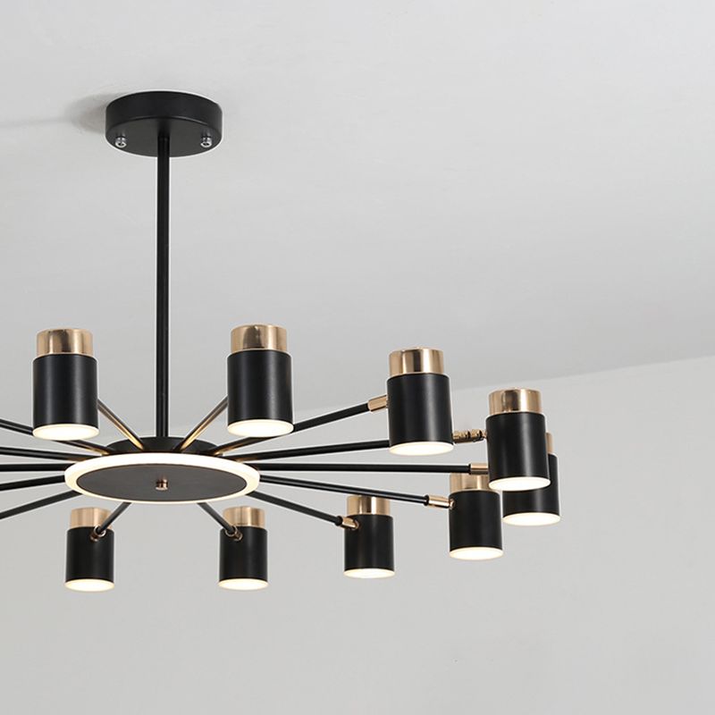 Metal Starburst Chandelier Pendant Light Minimalist Style LED Hanging Light Fixture in Black