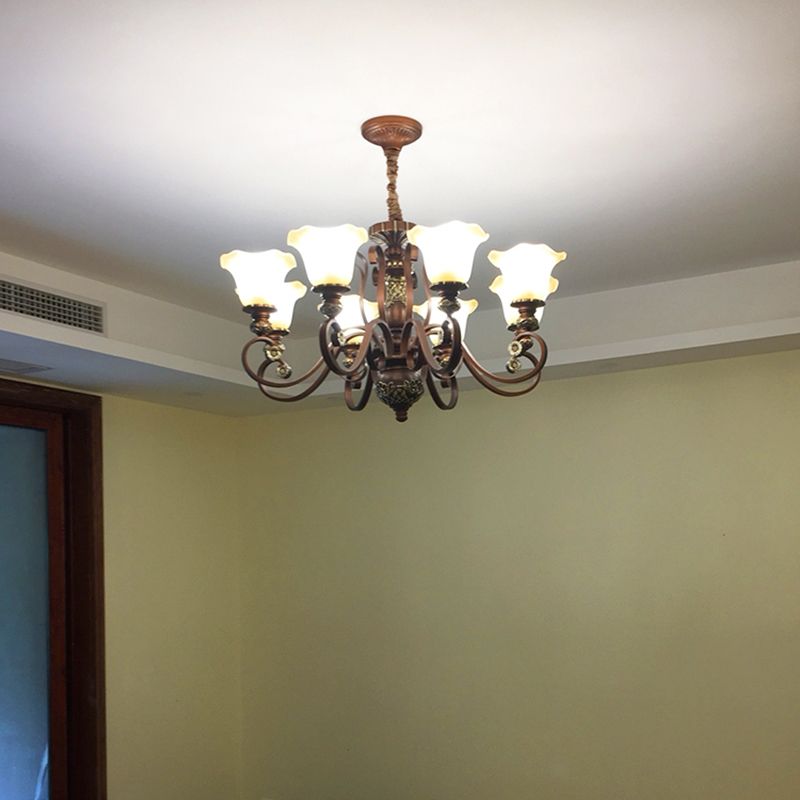Bell Frosted Glass Chandelier Pendant Light Vintage Living Room Suspended Lighting Fixture