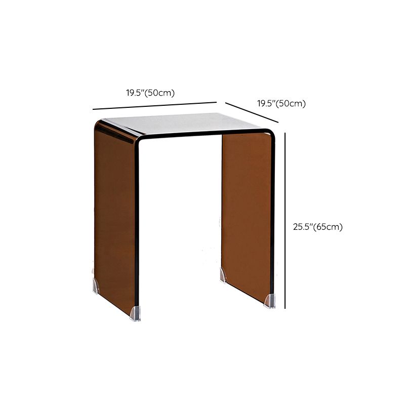 Modern Brown Sled Corner Table Square Glass Side End Table for Living Room