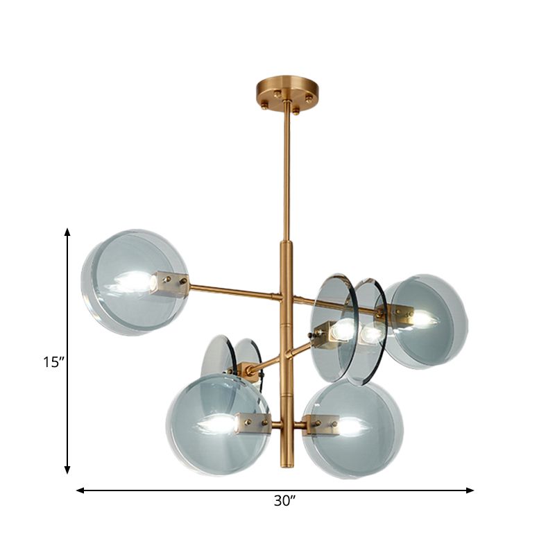 Mid secolo 6 lampadine lampadario blu in vetro blu ottone a doppia luce del soffitto a doppio fiuto