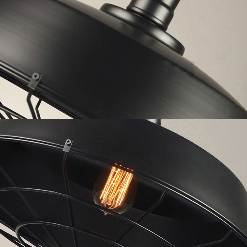 1-Light Wrought Iron Lid Shaped Hanging Light Retro Industry Style Iron Cage Shade Pendant Lamp for Restaurant