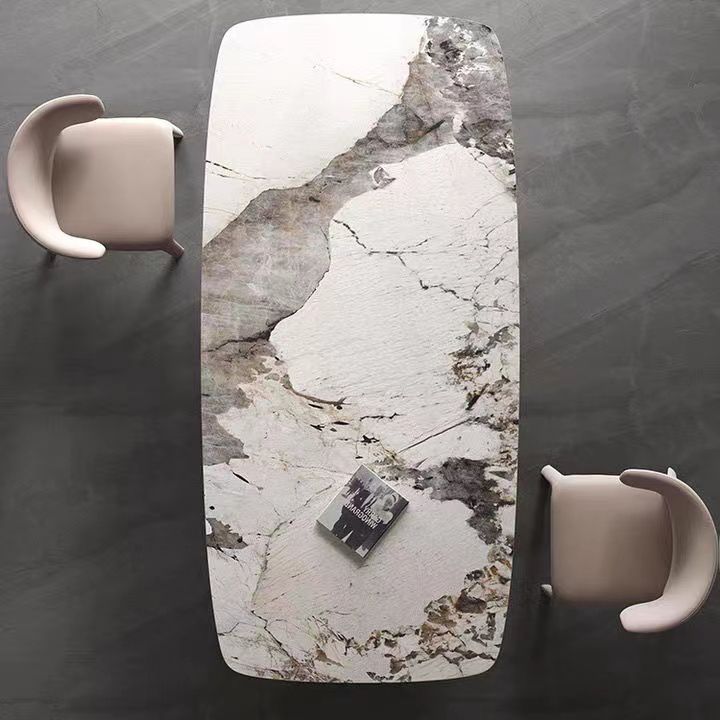 Metal Traditional Luxury Rectangle Indoor Table Sintered Stone Table with Pedestal