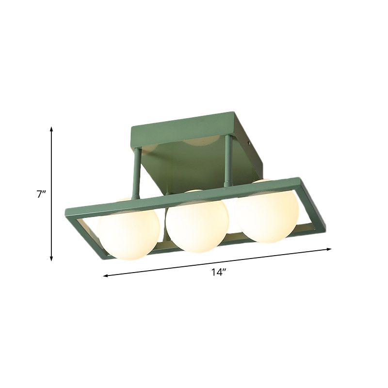 Macaron de clôture en fer rectangulaire Macaron Light 3/4/6 Plafon de plafond vert avec une teinte en verre blanc globe