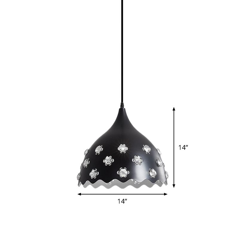 1 bulbe salle à manger vers le bas éclairage moderne finition noire suspendue lampe à plafond avec ombre en métal d'oignon