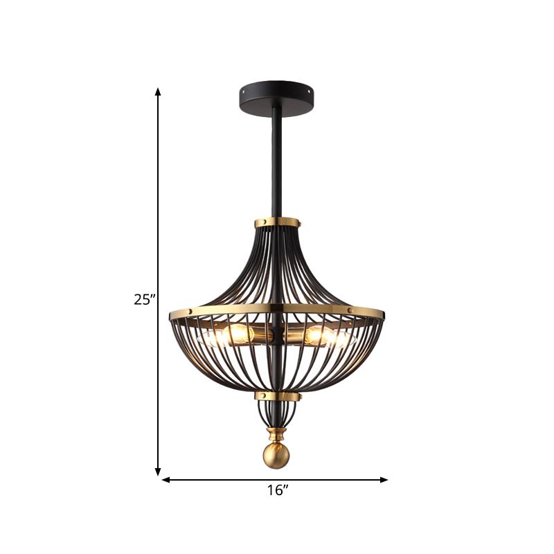 5 lumières Plafonner en fer lustre vintage noir finition panier de cage.