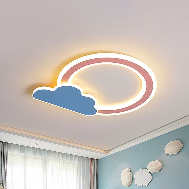 Blue/Pink Finish Cloud and Loop Flush Lighting Minimalist LED Acrylic Flushmount Lamp for Kids Room