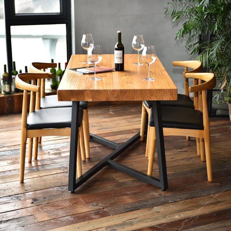 Natural Finish Solid Wood Dining Set 1/2/5 Pcs Industrial Dinette Table Set for Home