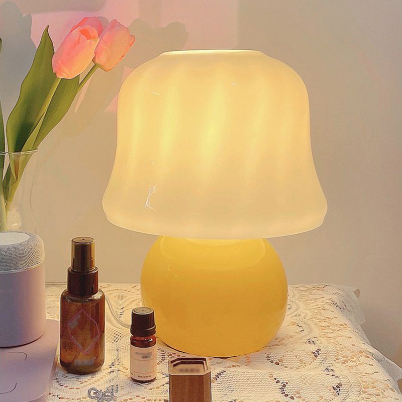 Mushroom Shaped Table Light Nordic Glass 1-Bulb Living Room Night Lamp in Yellow